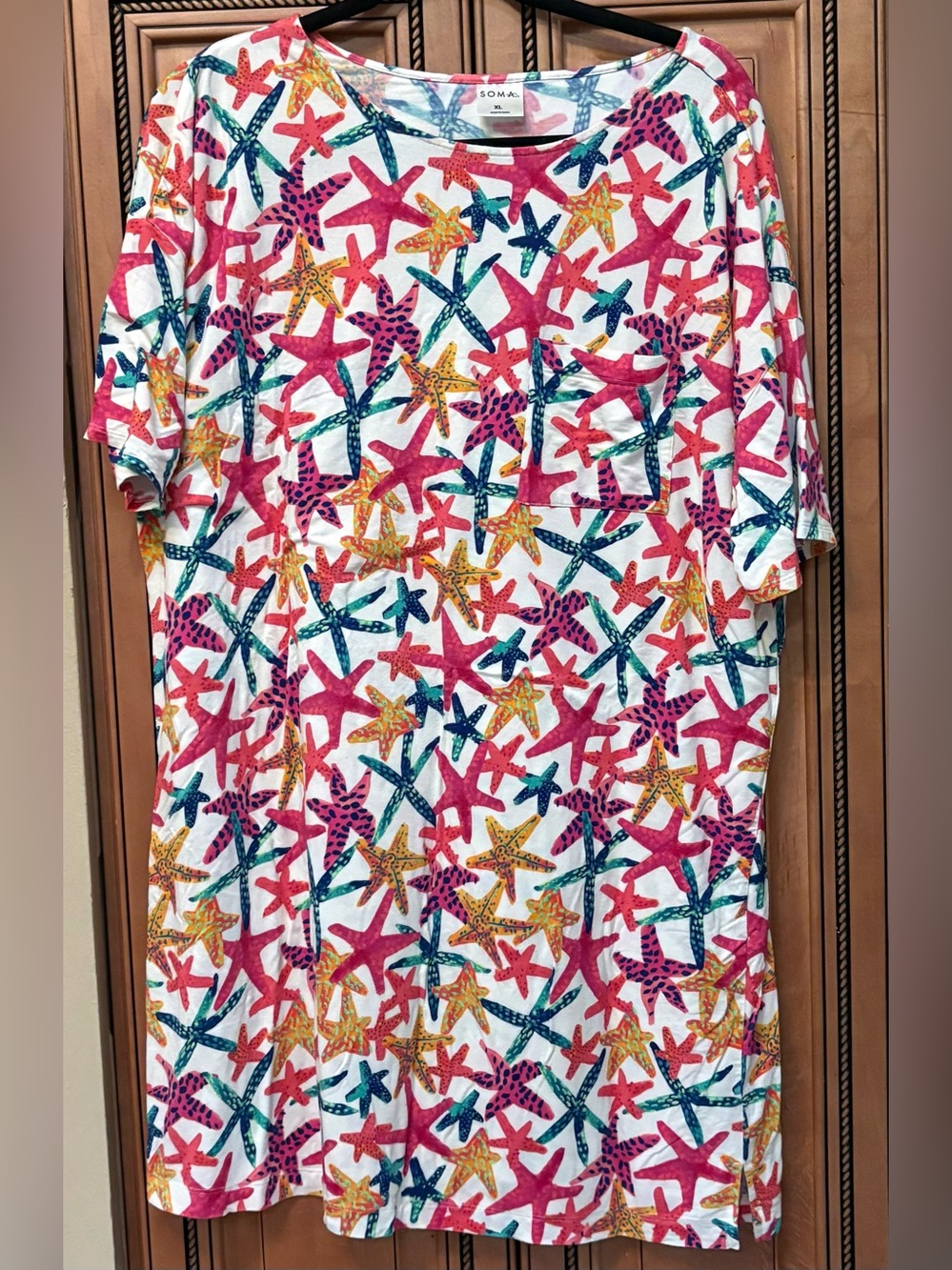 Soma Pajama STARFISH Cool Nights LARGE Sleep Shirt Night Gown Colorful XL
